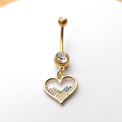 14G Blue CZ Evil Eye Sun Heart Dangle Belly Button Rings for Women 14K Gold Plated Surgical Steel Belly Navel Barbell Enamel Starry Sky Colorful Crystal Dangling Navel Rings Belly Piercing Jewelry - style: Style5