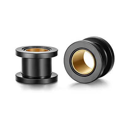 WBRWP 2pcs Hollow Gold Stainless Steel with Zircon Ear Plugs Tunnels - Ear Expander - Ear Gauges Stretcher Body Piercing Jewelry 8g-5/8 - color: Black with Gold Steel