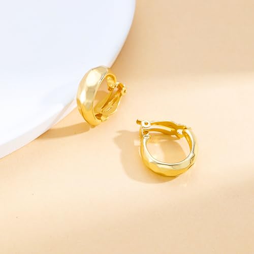 Gold Metal Clip On Earrings for Women Non Pierced Dangle Drop Earrings Multiple Styles - color: gold hoop C