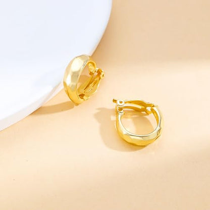 Gold Metal Clip On Earrings for Women Non Pierced Dangle Drop Earrings Multiple Styles - color: gold hoop C