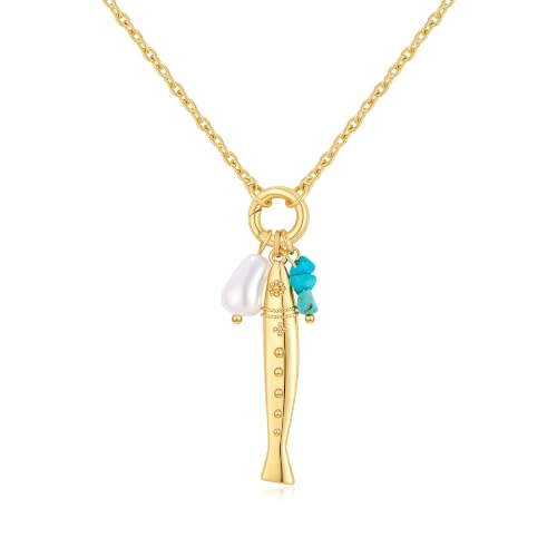 YUJIE Dainty Fish Pendant Necklace for Women 14k Gold Plated Ocean Fish Charm Necklace Summer - color: sardine