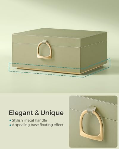 SONGMICS 2-Layer Jewelry Box, Jewelry Organizer with Handle, Removable Jewelry Tray, Jewelry Storage, Floating Effect, 8.1 x 9.4 x 4.3 Inches, Gift Idea, Sage Green UJBC165C02 - color: Sage Green