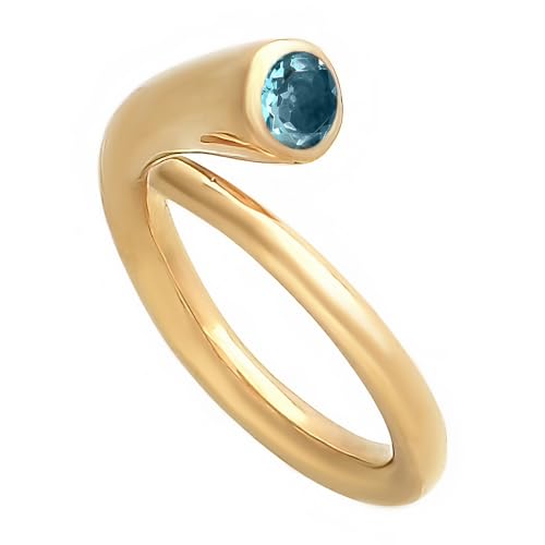 18K Gold Filled Non-Tarnish Bypass Ring for Women – Modern Open Band With Multi Gemstone Ring – Minimalist Adjustable Statement Jewelry - color: London Blue Topaz