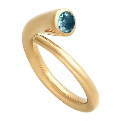 18K Gold Filled Non-Tarnish Bypass Ring for Women – Modern Open Band With Multi Gemstone Ring – Minimalist Adjustable Statement Jewelry - color: London Blue Topaz
