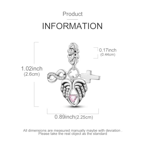 Hapour 925 Sterling Silver Charm for Bracelet Necklace Women Pendant Beads | Virgin Mary Charm, Religious Cross Heart Dragon European Jewelry Mom Charm - color: Silver Guardian Heart