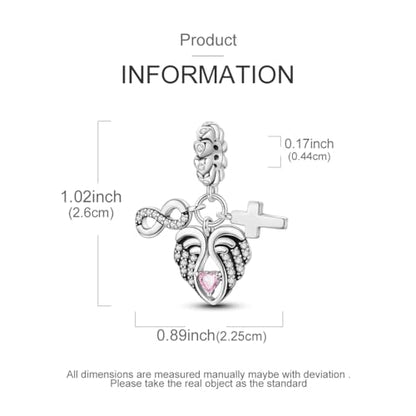 Hapour 925 Sterling Silver Charm for Bracelet Necklace Women Pendant Beads | Virgin Mary Charm, Religious Cross Heart Dragon European Jewelry Mom Charm - color: Silver Guardian Heart