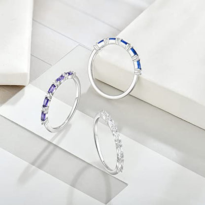 JO WISDOM 925 Sterling Silver Wedding Band for Women Thin Stacking Ring Half Cubic Zirconia Eternity Engagement Ring - color: 09-Sep-Sapphire