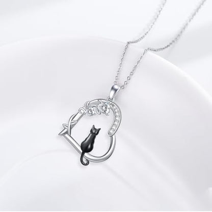 Heart Animal Necklace 925 Sterling Silver Cute Animal Pendant Jewelry Birthday Gifts for Women Girlfriend Mom Animal Lovers - style: 1-1 Black Cat
