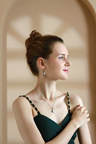 Jewelry Sets for Women, Necklace and Earring Sets for Women, Birthstone Jewelry, Genuine or Synthetic Gemstones, Teardrop Necklace and Dangle Earrings, Pendant Necklace, Sterling Silver Jewelry - color: Synthetic White Opal