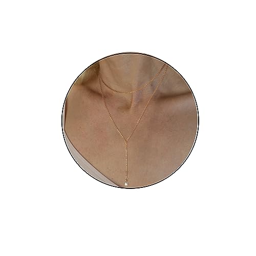 2 PCS Layered Long Gold Necklace Set for Women 18K Gold Plated Dainty Lariat Y Necklaces