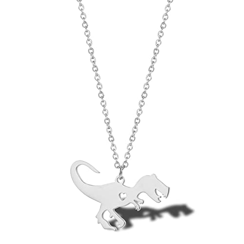 18K Gold Plated Stainless Steel Bee Honeycomb Pendant Necklace, Adjustable Y Lariat Conch/Guitar/Horseshoe Necklace for Women - color: Silver, style: Dinosaur