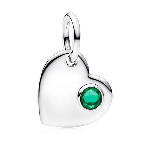 Birthstone Charm, Heart Charm Pendant Dangle with CZ, for Anniversary Birthday Mothers Valentines Day Christmas Graduation, for Yourself Family Mom Friend Girlfriend Sister Grandma - style: May