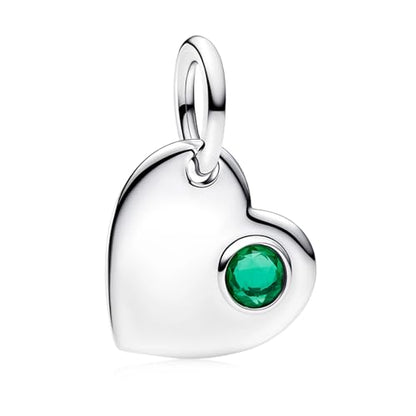 Birthstone Charm, Heart Charm Pendant Dangle with CZ, for Anniversary Birthday Mothers Valentines Day Christmas Graduation, for Yourself Family Mom Friend Girlfriend Sister Grandma - style: May