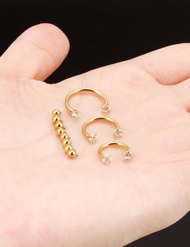 Oufksiyy 16g Septum Rings Internally Threaded Surgical Steel Septum Jewelry Lip Rings Hoop Labret Jewelry Horseshoe Earrings Daith Piercing Jewelry for Women Men 6mm 8mm 10mm 12mm Silver Gold Black - color: Gold Septum Piercing jewelry 16G
