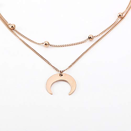 BaubleStar Crescent Pendant Necklace Layering Titanium Chain Choker for Women - color: RoseGold