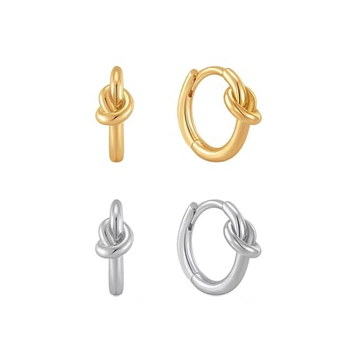 2 Pairs Gold/Silver Hoop Earrings For Women Set Trendy,14K Plated Gold Chunky Huggie Hoop Earings Pack,Oval Twisted Statement Silver Hoops,Fashion Jewelry Gift - color: 20) bow hoops