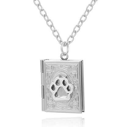 Photo Book Locket Necklace for Women Charm Choker Pendants that Holds Pictures Memorial Jewelry - color: Dog Paw Pattern