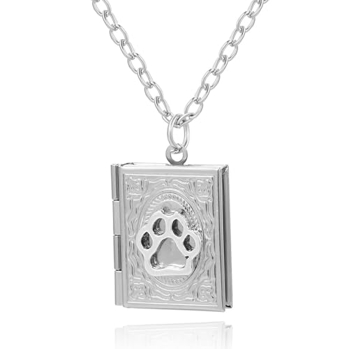 Photo Book Locket Necklace for Women Charm Choker Pendants that Holds Pictures Memorial Jewelry - color: Dog Paw Pattern