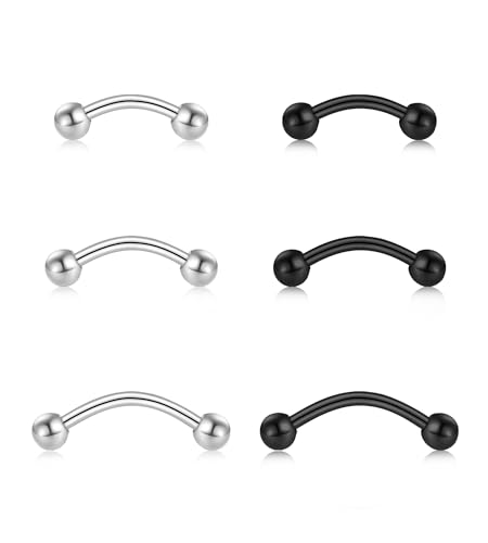 F136 Titanium Eyebrow Piercing Barbell Bent Barbell Ball Ring Screw Back - color: B-Steel-Colored+Black