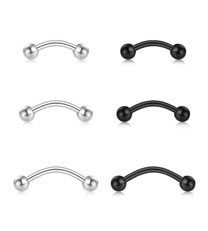 F136 Titanium Eyebrow Piercing Barbell Bent Barbell Ball Ring Screw Back - color: B-Steel-Colored+Black