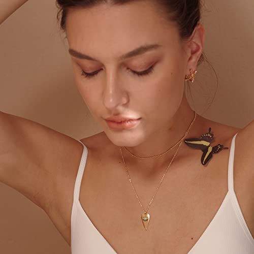 MEVECCO Dainty Pendant Layered Necklaces for Women | 18K Gold Plated Brass, 2-Piece Set With A Choker-Length Upper Layer, Wear Together Or Separately, Refined Everyday Style - style: Heart evil eye