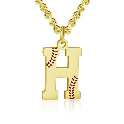 AIAINAGI Baseball Initial A-Z Letter Necklace - Men's Baseball Charm Pendant in Stainless Steel Silver Chain, 22inch Personalized Gift - style: H Letter