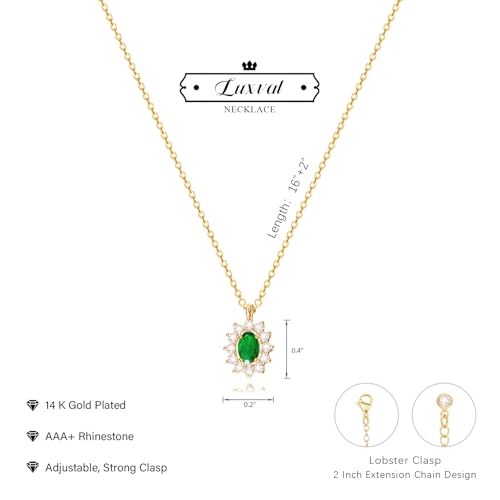 Luxval Diamond Pendant Gold Necklace for Women，Dainty 18k Gold Plated Choker Necklaces Simple Gold Jewelry Gifts for Women - color: Gold-Emerald Necklace