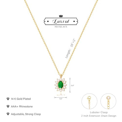 Luxval Diamond Pendant Gold Necklace for Women，Dainty 18k Gold Plated Choker Necklaces Simple Gold Jewelry Gifts for Women - color: Gold-Emerald Necklace