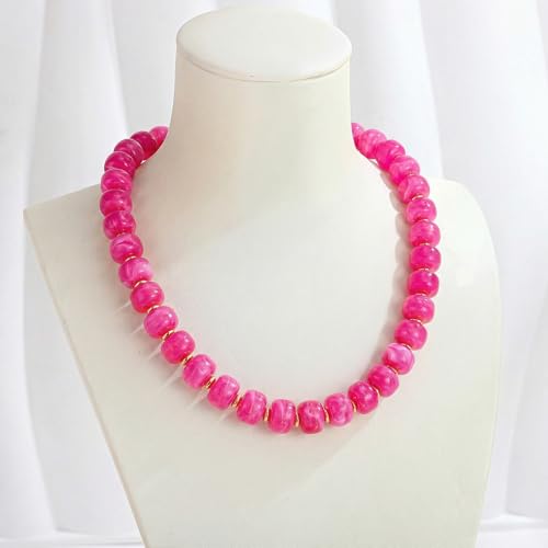 Chunky Colorful Choker Necklace for Women - Summer Beach Round Resin Beads Necklace, Trendy Statement Summer Beach Jewelry Birthday Gifts for Vacation Holiday - color: 14mm Rose Red Beads