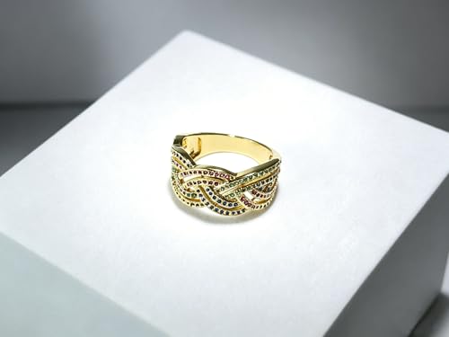 Wideband Statement Gold Ring for Women | Chunky Colorful Jewrly Non Tarnish Date Party Fine Jewelry