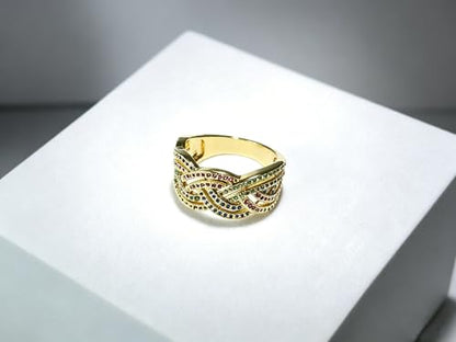 Wideband Statement Gold Ring for Women | Chunky Colorful Jewrly Non Tarnish Date Party Fine Jewelry