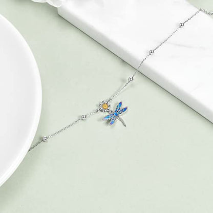 YAFEINI Anklet Bracelets for Women Girls Sterling Silver Hummingbird/Dragonfly/Butterfly Link Chain Anklets Jewelry Gifts - color: Silver
