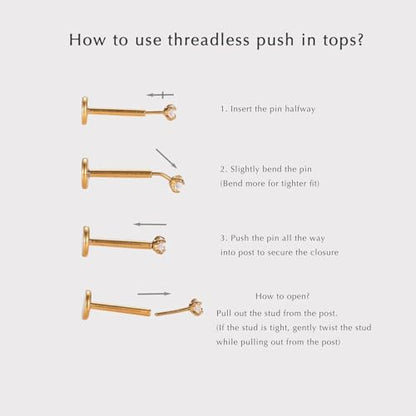 16G/18G/20G Tiny CZ Stud Earrings, Gold Flat Back Earrings, Threadless Cartilage Tragus Piercing Conch Stud Nose Helix Stud - color: Dot -Gold, size: 18 gauge (1.0mm post)