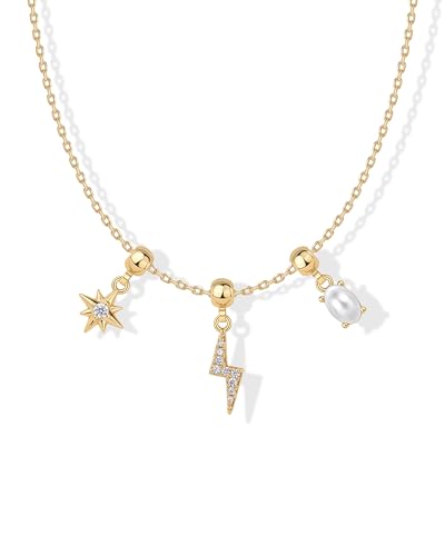 PAVOI 14K Gold Plated Dainty Necklace with Removable Charms Set for Women | 2 and 3-Pack Small Motif & Mantra Pendants, Adjustable Chain Gold Charm Necklace, Cute Jewelry Gifts - style: Celestial Pack