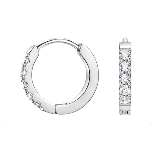 Birthstone Huggie Hoop Earrings for Women, Cubic Zirconia Small Hoops | 316L Surgical Steel, 18K Gold or Silver, 6-10mm, Hypoallergenic Waterproof, Cartilage Piercing, Birthday Gift - color: 04 APR. Clear Crystal - Silver, size: 9mm