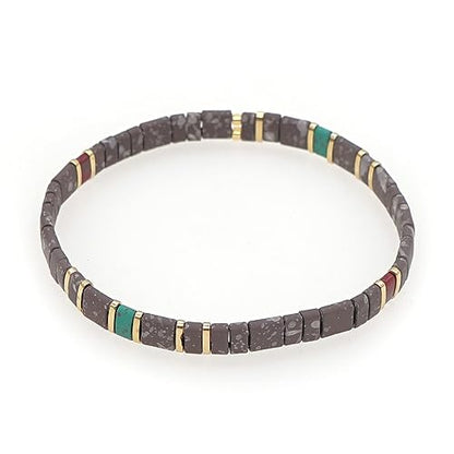 Sonateomber Tila Flat Beaded Stretch Bracelets for Women, Trendy Unique Colorful Square Beads Handmade Stack Bracelet Friendship Accessories Fashion Jewelry Gift - color: Grey Black