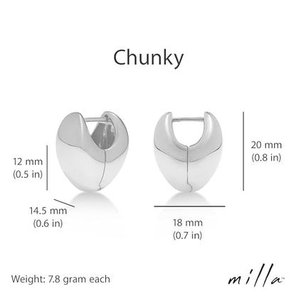 Milla Small Silver Hoop Earrings and Chunky Gold Hoops for Women | Small Chunky Silver Hoops and Thick Gold Hoop Earrings for Women. Available in 14K Gold and Silver Plated Finish - color: Silver - Chunky