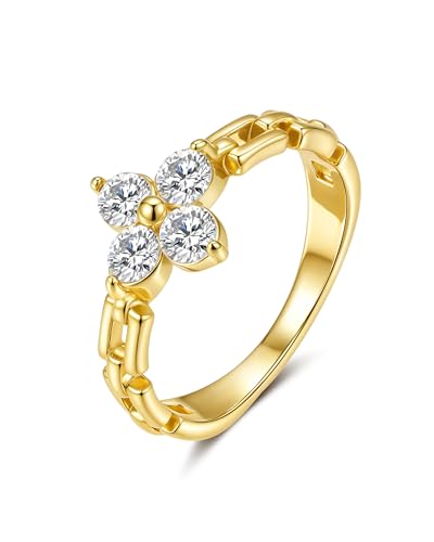 YeGieonr Gold Rings for Women Non tarnish Stainless Steel Womens Rings Dainty 18K Gold Plated Rings - color: Flower Chain Rings, size: 9