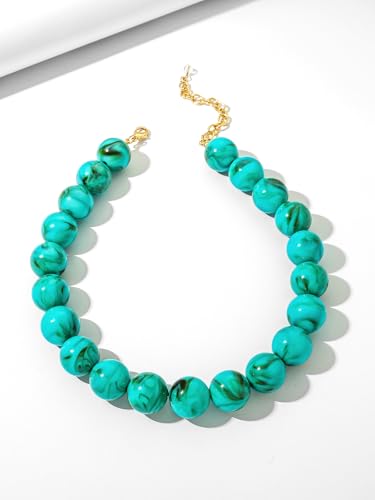 Chunky Beaded Necklaces for Women Statement Necklace | Bold Chunky Choker, Large Resin Beads, Adjustable Necklace, Boho Trendy Summer Beach Holiday Jewelry - color: Turquoise color