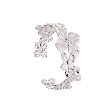 YWMAN Silver Flower Cuff Bracelet, Metallic Floral Chunky Bracelet for Women - color: Flower 1