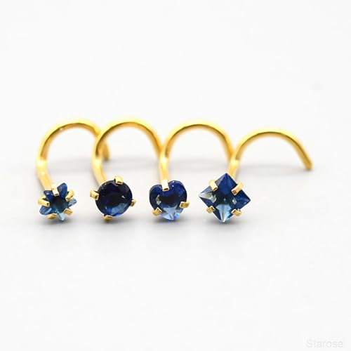 8 Pcs-Pack, Crystal Nose Studs, 20G Stainless Steel, 3mm Zircon, Multiple Shapes Zircon Labret Nose Piercing Ear Jewelry - color: Dark Blue