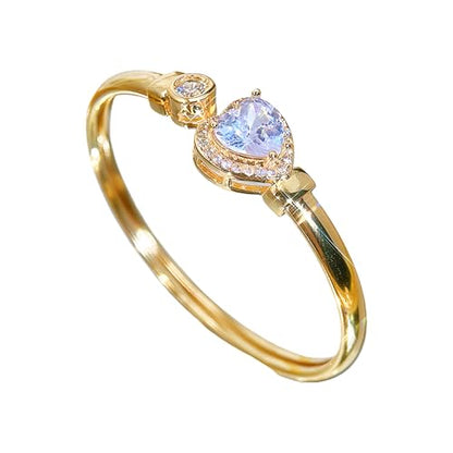 Gold Bracelets For Women, Emerald Sapphire Cuff Bracelet 14k Gold Plated With Simulated Diamond Trendy Open Bangle Gifts For Mom Gifts For Her - color: White Heart Gold