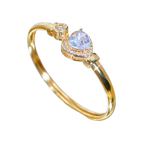 Gold Bracelets For Women, Emerald Sapphire Cuff Bracelet 14k Gold Plated With Simulated Diamond Trendy Open Bangle Gifts For Mom Gifts For Her - color: White Heart Gold