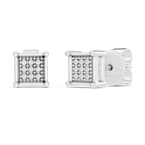 Dazzlingrock Natural Round White Diamond Square Shaped Unisex Stud Earrings | 0.06 Ctw | 925 Sterling Silver - color: 925 Sterling Silver, size: Push Back