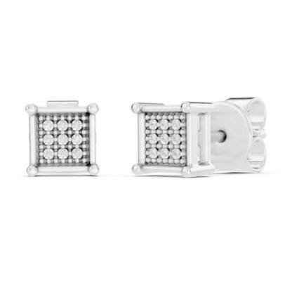 Dazzlingrock Natural Round White Diamond Square Shaped Unisex Stud Earrings | 0.06 Ctw | 925 Sterling Silver - color: 925 Sterling Silver, size: Push Back