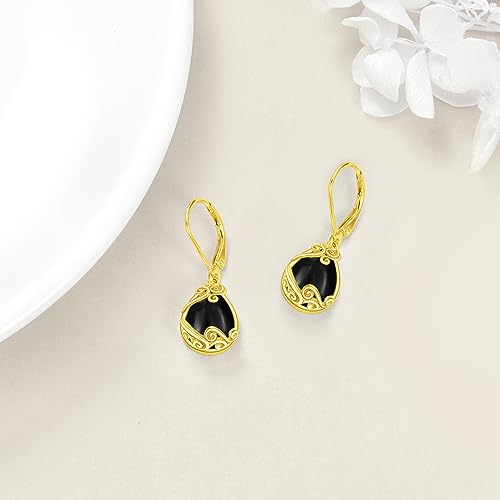 Sterling Silver Black Onyx Earrings for Women 18K Yellow Gold Plated Jewelry Gifts - style: Filigree Teardrop