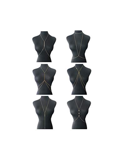 4-8Pcs Sexy Body Chain Belly Waist Chain Necklace Summer Beach Bikini Bra Body Jewelry for Women Gold Tone - style: B1:6pcs, Gold Tone
