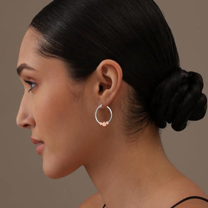 LeCalla 925 Sterling Silver Hoop Earrings for Women | Lightweight Two-Tone & Gold-Plated Hoops Earring Jewelry | Bead Ball & Evil Eye Click-Top Round & Oval Hoop Earrings Jewelry Gifts - color: Rose-Gold-Round