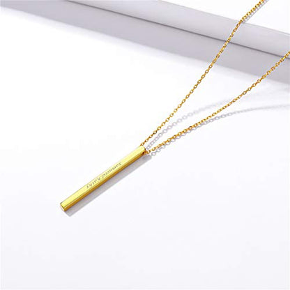ChicSilver Customizable Vertical Bar Pendant Necklace 925 Sterling Silver Y Necklace Simple Fashion Jewelry Gifts for Women - style: B. 2mm Vertical Bar-Gold Engraving