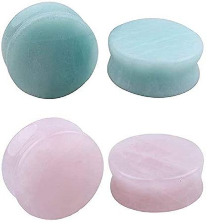 NewZenro 2Pairs Rose Quartz Aventurine Natural Organic Stone Ear Plugs Gauges Tunnel Expanders Stretcher Double Flared Amazonite Flesh Piercings Body Jewelry Set - style: 0g(8mm)